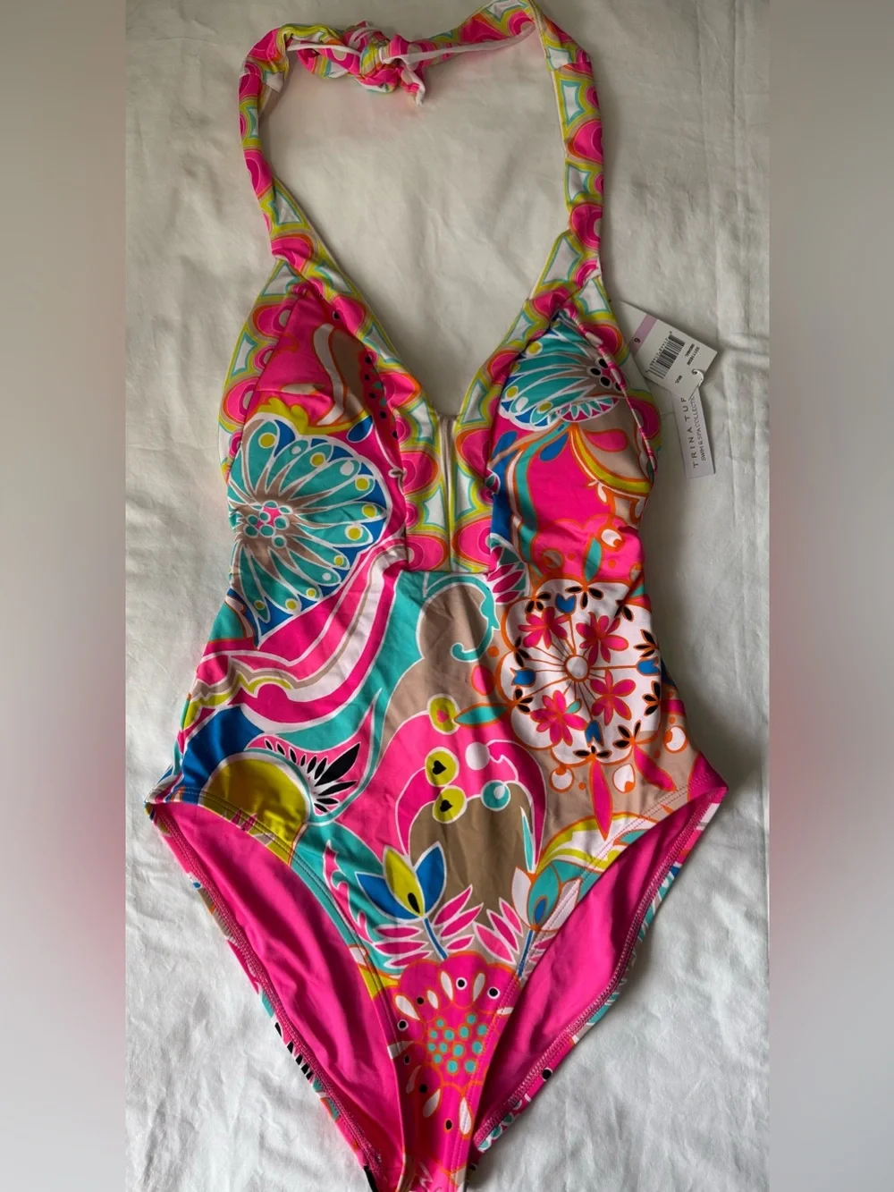 NWT Trina Turk L67232 Women's Multi Venus Plunge One-Piece Swimsuit Size 6
